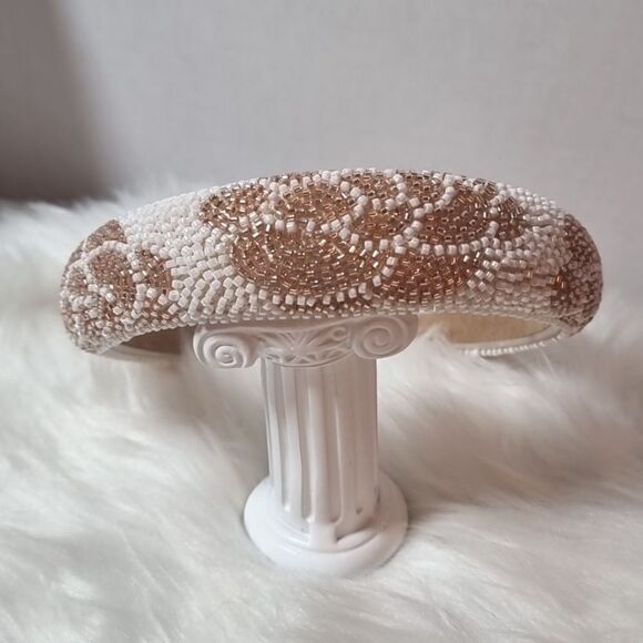 GOLDEN ROSE PATTERN JEWELED BEADED HEADBAND - Picture 2 of 10